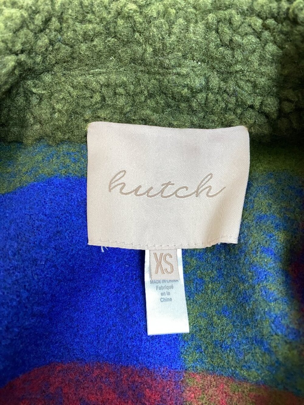 Hutch Anthropologie Plaid Cropped Jacket Olive Sherpa Collar Size XS - Picture 6 of 13